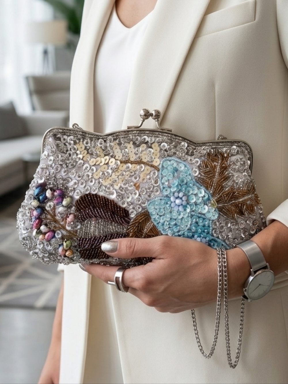 Vintage Old Money Gala Glam Bohemoan Gatsby Beaded Sequin Evening Clutch